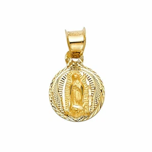 14k Echt Massiv Gelbgold Jungfrau Guadalupe Diamantschliff Anhänger Oro Solido Dije - Bild 1 von 3