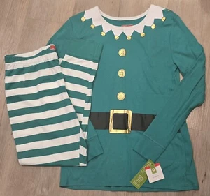 Green Elf Pajamas Sleepwear Adult Woman Size Large NWT 2 Piece Christmas Wear - Picture 1 of 12