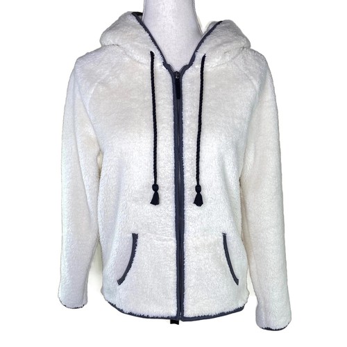 OFF WHITE NUOVO American Eagle Felpa con Cappuccio Full Zip Hoodie Giacca Donna Taglia Small Avorio Fuzzy Soft
