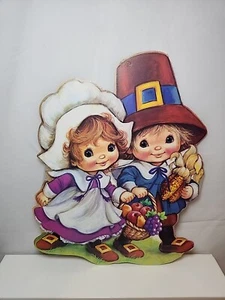 Vtg EUREKA Thanksgiving Pilgrim Couple Die-Cut Paper Decoration 10" L x 13" H - Picture 1 of 8