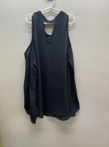 Adrianna Papell Cold Shoulder Knit Top Blouse  Black Diamond Sheer Hem Size Med - Picture 1 of 6