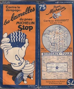 CARTE Michelin N°75 BORDEAUX-TULLE Figeac La Réole Mirombeau Bramtôme 1930-1940 - Picture 1 of 5