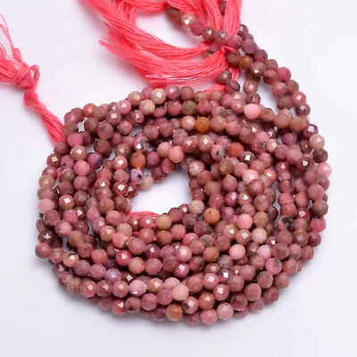 Cuentas facetadas redondas de piedras preciosas de rodonita 100 % naturales hilo de 3x3 mm 13" EB-252 Foto 1 de 2