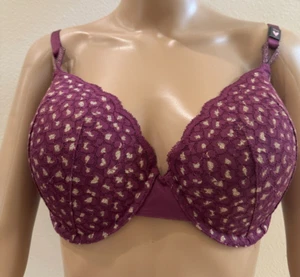 Victoria's Secret Bra Lined Demi Purple Lace Gold Metallic 34DDD - Picture 1 of 4