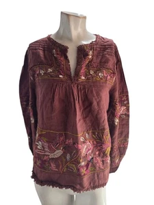 Sundance Damen Shirt Medium Floria bestickt Leinen Vogel Tunika - Bild 1 von 9