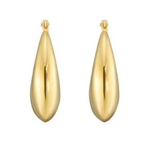 Hoop Earring Thick Oval Shape 14k Gold Plated Sterling Silver Shiny Finish 24mm - Picture 1 of 8