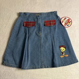 Vintage 90s Looney Tunes Tweety bird Denim jean Skirt Girls youth Size 14 Large - Picture 1 of 3