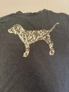 Victoria’s Secret Pink Gold Sequin Dog Graphic Short Sleeve Pocket Shirt Size XS - Picture 1 of 4