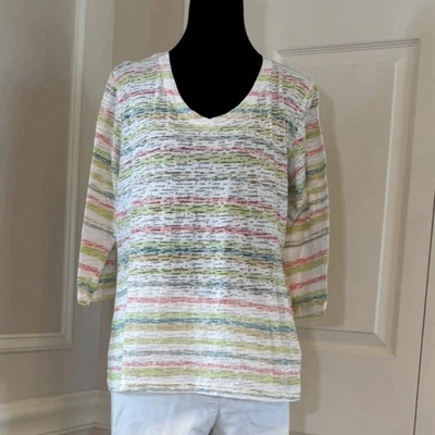 Tribal Women L Long Sleeve Top Multicolor Stripes Casual Relaxed Dorm Beach Boho - Image 1 of 4