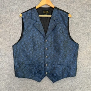 Scully Floral Brocade Vest Jacket Mens Large Blue Lined Adjustable Western - Picture 1 of 10