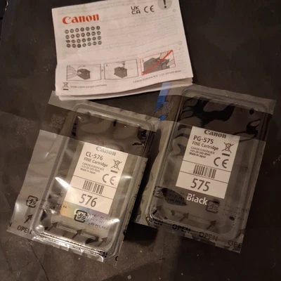 Genuine Canon CL-576 Color and PG-575 Black ink cartridges/Full Pack Unboxed. - Image 1 of 2