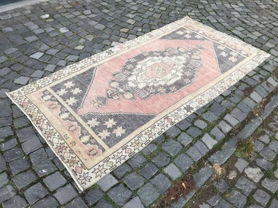 Alfombra bohemia hecha a mano alfombra de lana alfombra tradicional turca vintage 3,7 x 7,8 pies Foto 1 de 4