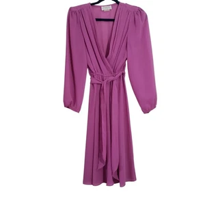 Vintage 70s Womens Purple Long Sleeve Dress Size 10 Woolite Disco Party Feminine - Picture 1 of 9