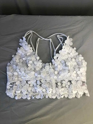 Sutiã de renda rosa lírio branco floral de crochê ilhós casamento sem fio boho hippie  - Imagem 1 de 4