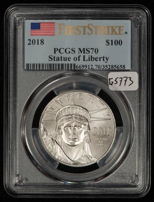 Platinum American Eagle 2018 P$100 1 oz - First Strike - PCGS MS 70 - SKU-G5773 Foto 1 de 4