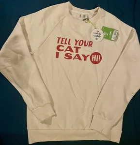 Lustiger, schlüpfriger Herren Pullover, "Tell Your Cat I Said Hi", beige, Herren Small, neu - Bild 1 von 2