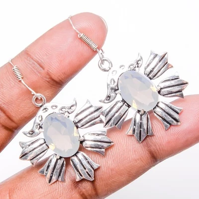 Milky Opal Gemstone Silver Plated Jewelry Earring 1.93" S1955 - Image 1 of 3