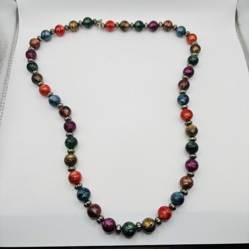 VETEMENTS Collana lunga senza marchio multicolore perline a vortice tono oro 28"