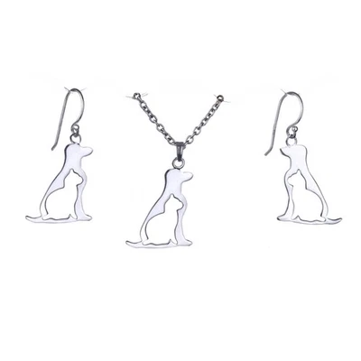 Solid 925 Sterling Silver Cat & Dog Earrings & Pendant Set With 18" Italy Chain - Image 1 of 4