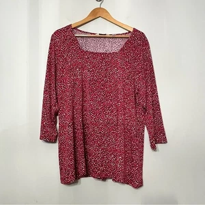 Susan Graver Top Liquid Knit Polka Dot Geometric Stretchy Square Neck XL P - Picture 1 of 6