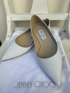 Jimmy Choo Romy White Glitter Flats - Size 40 - Picture 1 of 5