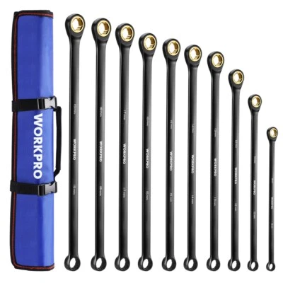 WORKPRO 10PC Extra Long Ratcheting Wrench Set 8-19mm Combination Metric 72-Teeth - Image 1 of 4