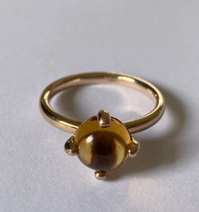 9ct Rose Gold Citrine Colour Glass Cabochon Ring - Picture 1 of 12