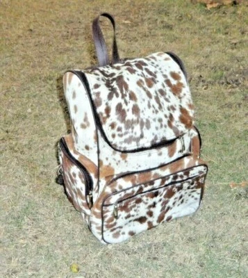 Brown White Cowhide Hairon Fur Backpack Unisex Western Style Rodeo College Bag - Image 1 of 4