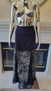 NEW Fuzzi GAULTIER Black Floral-Print Mesh Tulle Maxi A-Line Skirt XXL - Picture 1 of 5