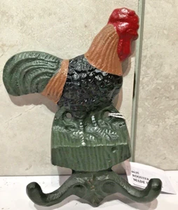 5 1/4" Rooster Chicken Wall Mount Double Hook Cast Iron Kitchen Country Decor - Picture 1 of 8