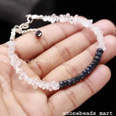 925 Sterlingsilber Herkimer Quarz + blauer Saphir handgefertigtes Armband 7 Zoll - Bild 1 von 4