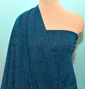 SLINKY GLITTER KNIT FABRIC TURQUOISE   4 WAYS STRETCH  58" FORMAL, BRIDAL - Picture 1 of 8