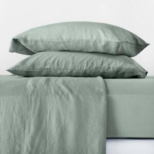 New Casaluna King Size Linen Sheet Set-Green 100% Linen,Breathable Made In Green
