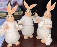 Anthropomorphic Bunnies Resin Figurines Lot of 3 Garden Nature Themed