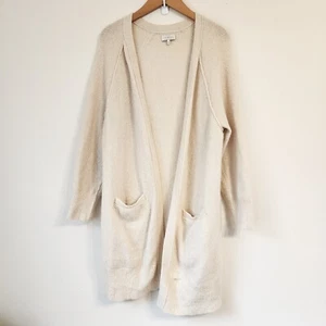 Lucky Brand Women Cream WoolBlend Long Open Sweater Cardigan M Boho Cottage Core - Picture 1 of 18
