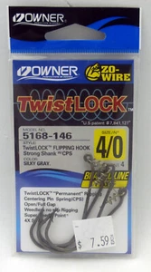 Owner TwistLock 4/0 Zo-Wire Flipping hooks Strong Shank Silky Gray 5168-146 - Picture 1 of 2