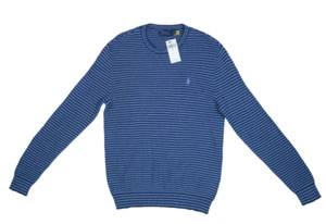 Polo Ralph Lauren Cotton & Linen Blend Jumper Sweater Blue Stripe Mens Small - Picture 1 of 10