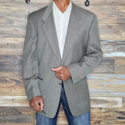 Mani Italy Wool Blend Taupe Striped Blazer Sport Jacket Size 42L *EXCELLENT* - Image 1 of 4