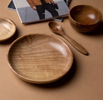 Первоклассная ореховая деревянная сервировочная тарелка блюдо чайный поднос обеденная закусочная тарелка. D18 см - Изображение 1 из 4