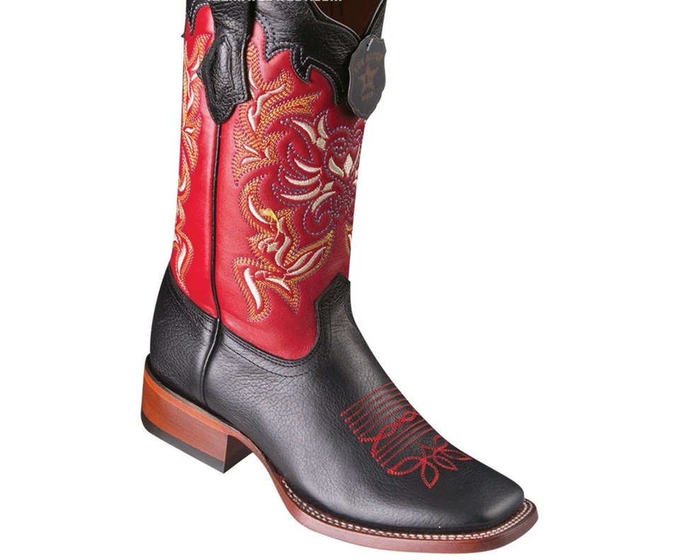 BOTA WESTERN MUJER LOS ALTOS GRISLY NEGRA/ROJA CUERO GENUINO RANCHO-PUNTERA CUADRADA  Foto 1 de 1