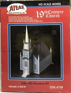 Atlas HO Scale Model Kit Item # 708 19th Century American Church in Box - Picture 1 of 2
