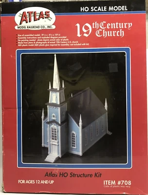 Atlas HO Scale Model Kit  Item # 708 19th Century American Church in Box - Image 1 of 2