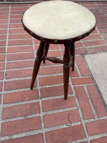 Vintage Oak  Wood  Bar Stool Chair Upholstered Naugahyde Vinyl Cover