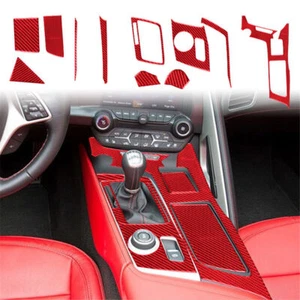 11Pcs Red Carbon Fiber Transmission Console Cover Trim For Chevrolet Corvette C7 - Picture 1 of 12