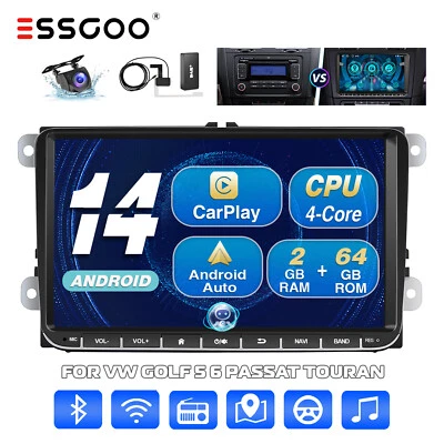 9" Für VW GOLF 5 Touran Carplay Android 14 Autoradio mit DAB+ GPS Nav RDS Kamera - Bild 1 von 4