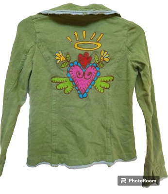 Chaqueta Ivy Jane Talla XS Boho Bordada Botón Frontal Verde Artístico Foto 1 de 4