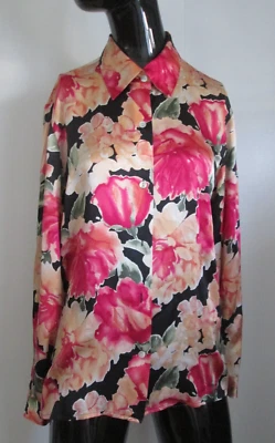 Blusa Floral Vintage Austin Reed Talla 10 100% Seda Multicolor Audaz Foto 1 de 4