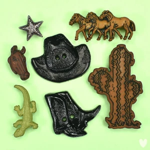 Buttons Galore Texas 4107 - Cowboys Horses Hat Cactus Gecko Star Dress it Up - Picture 1 of 3
