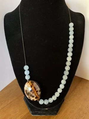 Blue Chalcedony with Leopard Shell Necklace For Women - Image 1 of 3