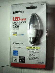 Satco 4.5W LED B11 Bulb Dimmable Soft White Medium Base 40 Watt Replacement - Picture 1 of 4
